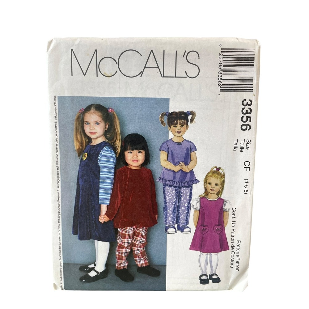 McCall's Sewing Pattern Children Size 4-5-6 Jumper Top Pants 3356 Ruffle Y2K